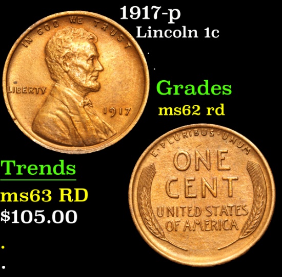 1917-p . . Lincoln Cent 1c Grades Select Unc RD