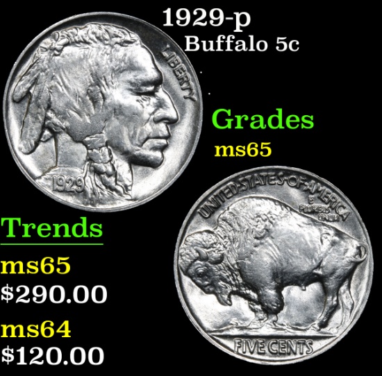 1929-p . . Buffalo Nickel 5c Grades GEM Unc