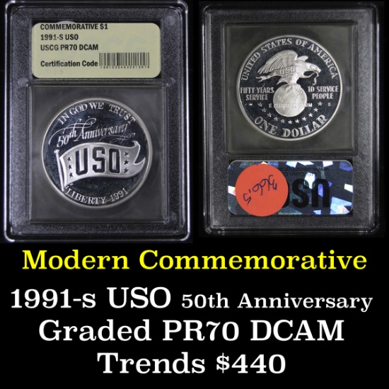 1991-d USO Unc Modern Commem Dollar $1 Graded ms70, Perfection by USCG