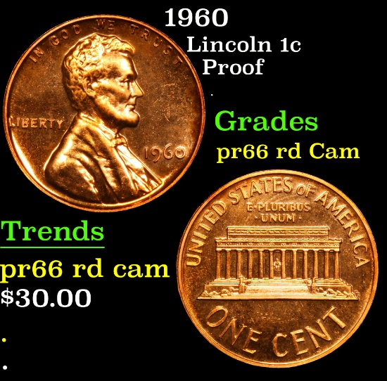 1960 proof . Lincoln Cent 1c Grades Gem+ Proof Red Cameo