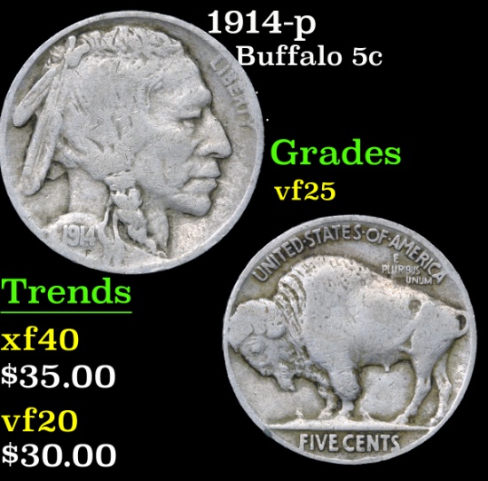 1914-p . . Buffalo Nickel 5c Grades vf+