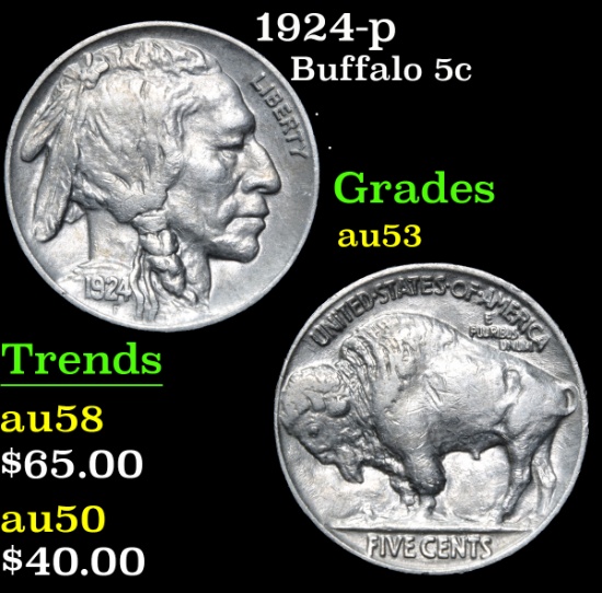 1924-p . . Buffalo Nickel 5c Grades Select AU