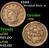 1849 . . Braided Hair Large Cent 1c Grades vf++