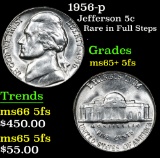 1956-p Rare in Full Steps . Jefferson Nickel 5c Grades GEM+ 5fs