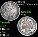 1884-p . . Seated Liberty Dime 10c Grades vf+