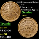1863 Robinson & Ballou Grocers Great eye appeal Civil War Token 1c Grades Select AU