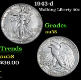 1943-d . . Walking Liberty Half Dollar 50c Grades Choice AU/BU Slider