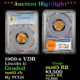 ***Auction Highlight*** PCGS 1909-s VDB . . Lincoln Cent 1c Graded ms65 rb By PCGS (fc)