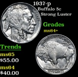 1937-p Strong Luster . Buffalo Nickel 5c Grades Choice+ Unc