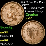 1864 Union For Ever Rare 1864 CWT Princess Liberty Civil War Token 1c Grades Choice AU