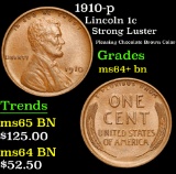 1910-p Strong Luster Pleasing Chocolate Brown Color Lincoln Cent 1c Grades Choice+ Unc BN