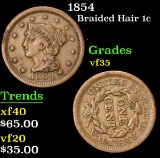 1854 . . Braided Hair Large Cent 1c Grades vf++
