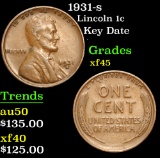 1931-s Key Date . Lincoln Cent 1c Grades xf+