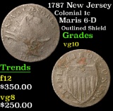 1787 New Jersey Maris 6-D Outlined Shield Colonial Cent 1c Grades vg+