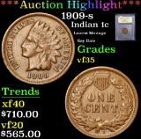 ***Auction Highlight*** 1909-s Lowest Mintage Key Date Indian Cent 1c Graded vf++ By USCG (fc)