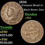 1826 Much Better Date . Coronet Head Large Cent 1c Grades vf+