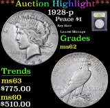 *Auction Highlight* 1928-p Key Date Lowest Mintage Peace Dollar $1 Graded Select Unc By USCG (fc)