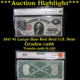 ***Auction Highlight*** 1917 $1 large size Red seal U.S. Note Elliott-Burke Graded by C.G.A. (fc)