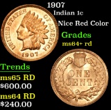 1907 Nice Red Color . Indian Cent 1c Grades Choice+ Unc RD