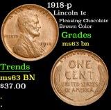 1918-p Pleasing Chocolate Brown Color . Lincoln Cent 1c Grades Select Unc BN