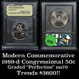 1989-d Congressional Bicentennial Unc Modern Commem Half Dollar 50c Graded ms70, Perfection by USCG