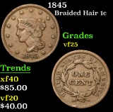 1845 . . Braided Hair Large Cent 1c Grades vf+