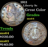 1911 Great Color . Liberty Nickel 5c Grades Choice Unc