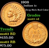 1908 Deep Rich Red Color . Indian Cent 1c Grades Select Unc RD