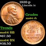 1920-p . . Lincoln Cent 1c Grades Choice Unc RB