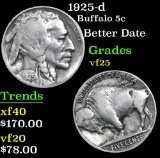 1925-d Better Date . Buffalo Nickel 5c Grades vf+