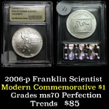 2006-p Franklin Scientist Unc Modern Commem Dollar $1 Graded GEM++ Proof Deep Cameo by USCG