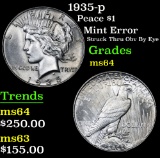 1935-p Mint Error Struck Thru Obv By Eye Peace Dollar $1 Grades Choice Unc