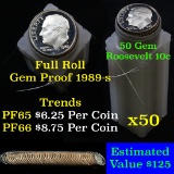Proof 1989-s Roosevelt Dime 10c roll, 50 pieces (fc)