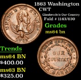 1863 Washington Glaubrecht's Our Country Fuld # 1143/630 Civil War Token 1c Grades Choice Unc BN