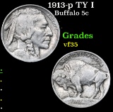 1913-p TY I . Buffalo Nickel 5c Grades vf++