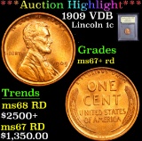 ***Auction Highlight*** 1909 VDB . . Lincoln Cent 1c Graded GEM++ RD By USCG (fc)