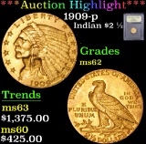 ***Auction Highlight*** 1909-p . . Gold Indian Quarter Eagle $2 1/2 Graded Select Unc By USCG (fc)