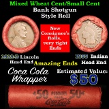 Mixed small cents 1c orig shotgun roll, 1893 Indian one end, 1918-d Lincon other end
