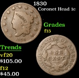 1830 . . Coronet Head Large Cent 1c Grades f+