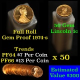 Proof 1974-s Lincoln cent 1c roll, 50 pieces (fc)