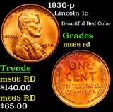 1930-p . Beautiful Red Color Lincoln Cent 1c Grades GEM+ Unc RD