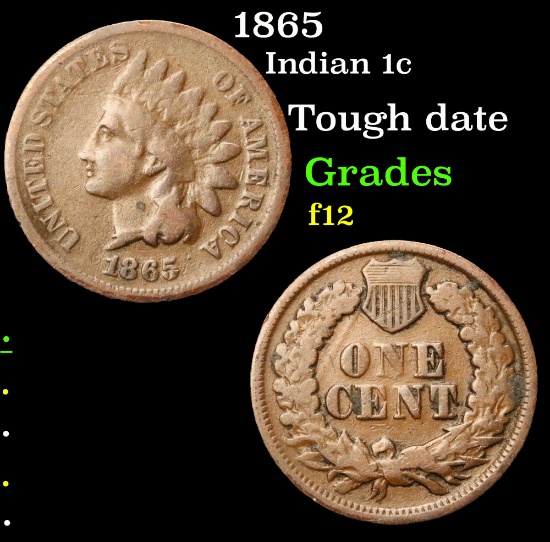 1865 Indian Cent 1c Grades f, fine