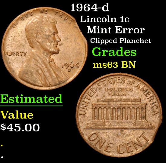 1964-d Lincoln Cent 1c Grades Select Unc BN