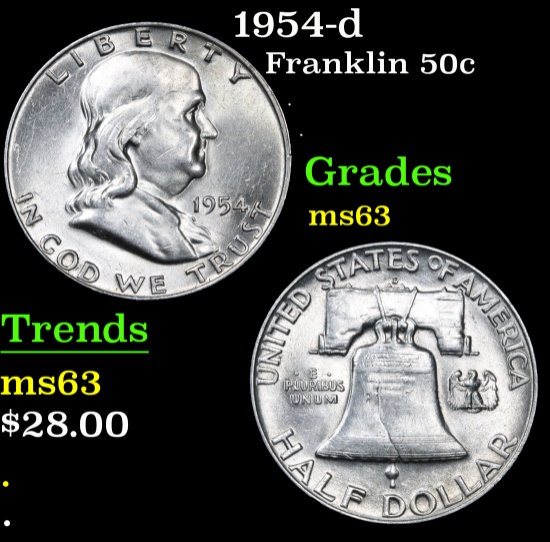 1954-d . . Franklin Half Dollar 50c Grades Select Unc