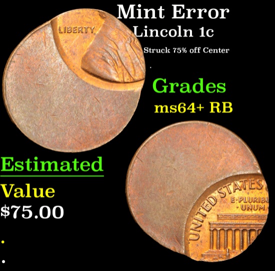 Mint Error Lincoln Cent 1c Grades Choice+ Unc RB