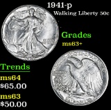 1941-p . . Walking Liberty Half Dollar 50c Grades Select+ Unc