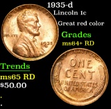 1935-d Lincoln Cent 1c Grades Choice+ Unc RD