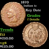 1870 Indian Cent 1c Grades f details