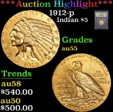 ***Auction Highlight*** 1912-p . . Gold Indian Half Eagle $5 Graded Choice AU By USCG (fc)