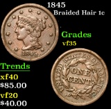 1845 Braided Hair Large Cent 1c Grades vf++